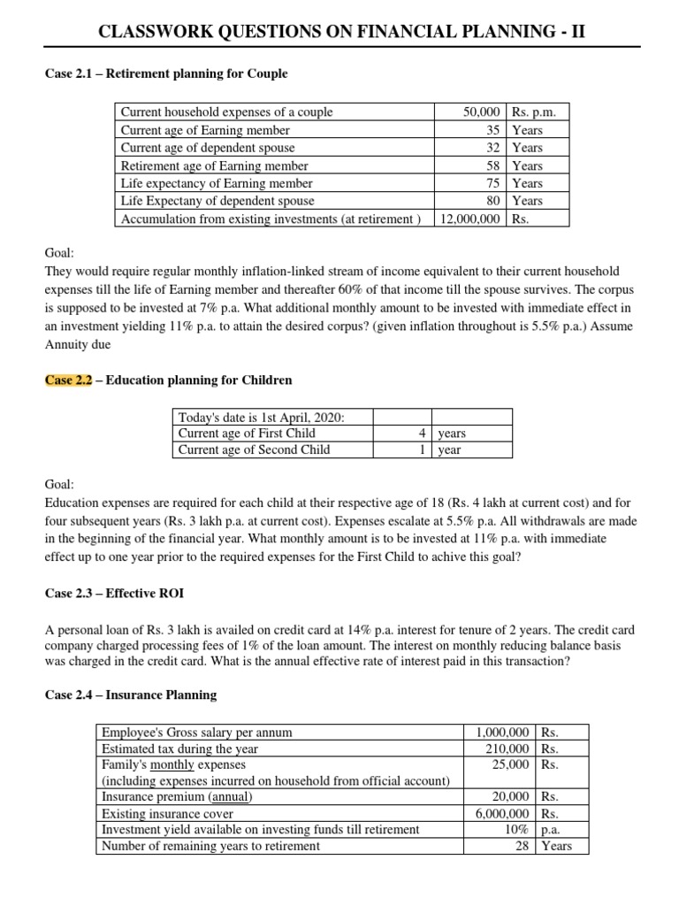 Financial Planning Case Studies Overview | PDF | Retirement | Life Annuity