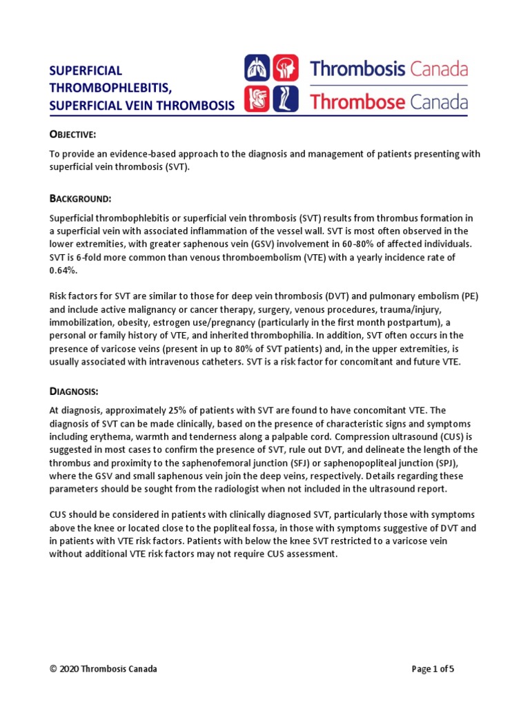 Superficial Vein Thrombosis - 29aug2020 | PDF | Thrombosis | Health Care