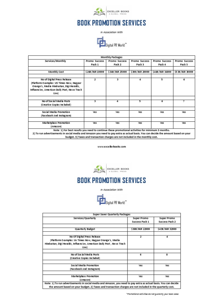 Book Promotion Services Packages | PDF | Promotion (Marketing ...