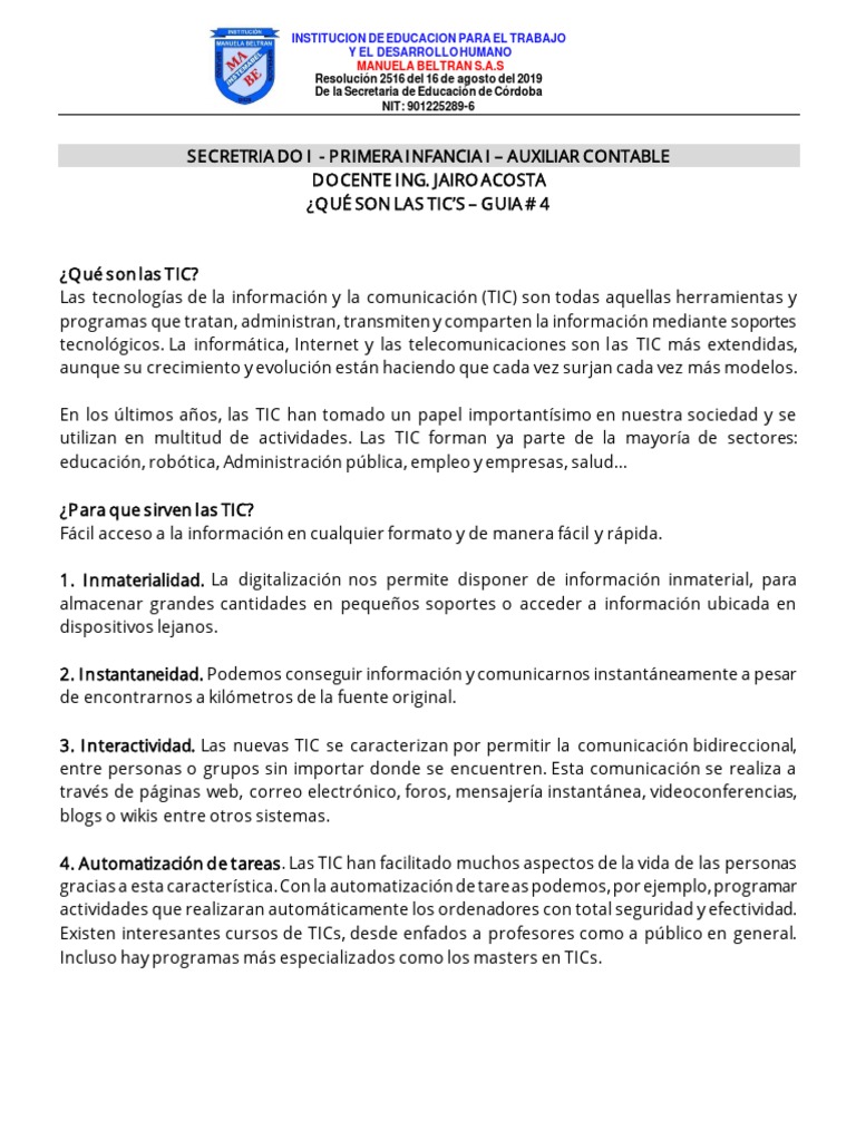 GUIA # 4 Que Son Las TICS | PDF | Tecnología de información y ...