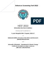NEST 2022: National Entrance Screening Test 2022