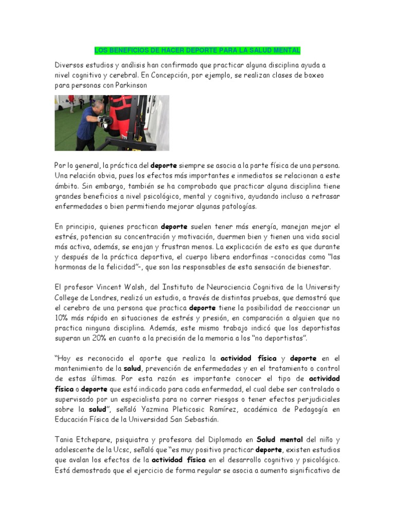 Los Beneficios de Hacer Deporte para La Salud Mental PDF | PDF | Mente ...