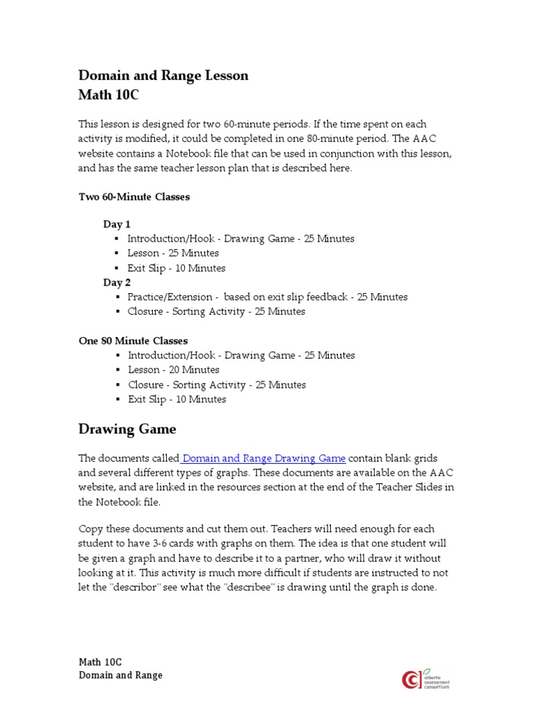 Domain and Range Lesson Plan for 10C | PDF | Cartesian Coordinate ...