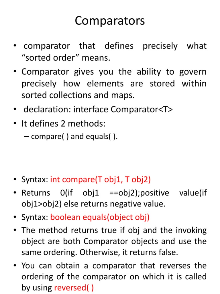 Comparators Compare and Equals PDF Method Programming