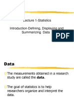 Lecture 1-Statistics Introduction-Defining, Displaying and Summarizing Data