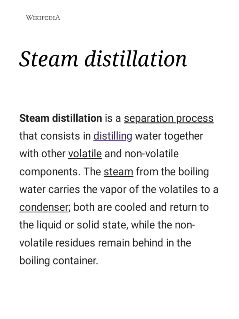 Steam Distillation Wikipedia PDF Distillation Applied And
