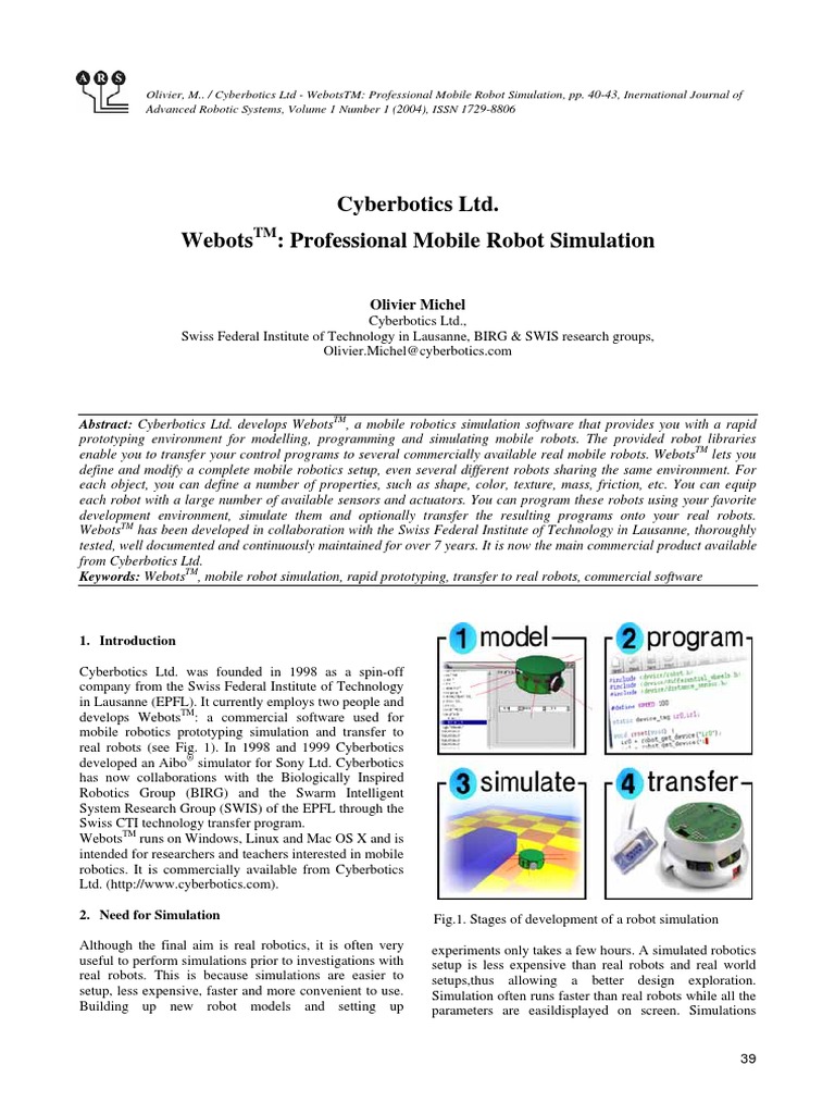 Cyberbotics Ltd. Webots: Professional Mobile Robot Simulation | PDF ...