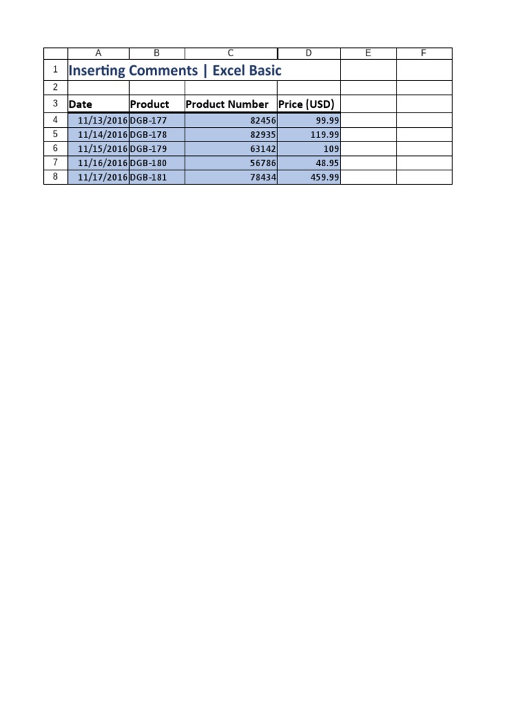 4.1 Inserting Comments - Excel Basic | PDF
