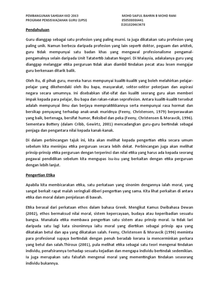 Contoh Tugasan Pembangunan Sahsiah Pdf