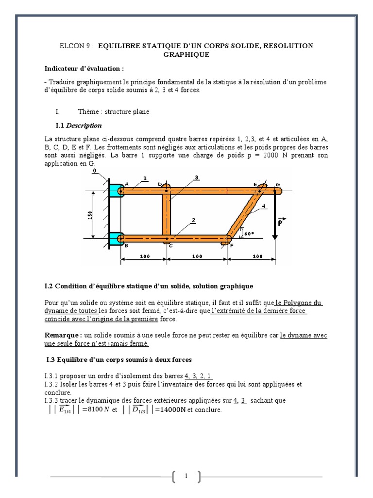 Équilibre Statique et Résolution Graphique | PDF | Levier (mécanique ...