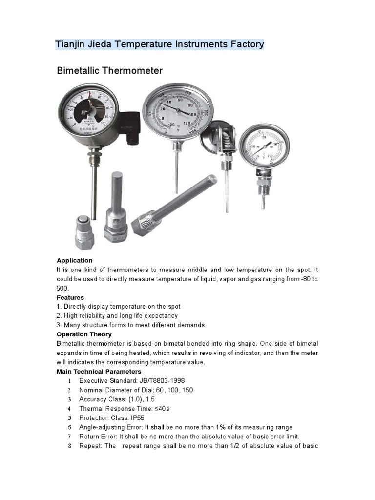 Tianjin Jieda Temperature Instruments Factory Bimetallic Thermometer ...