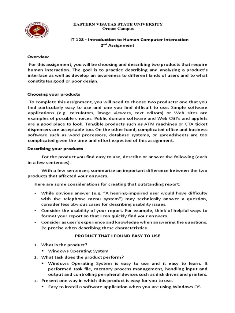 Interaction On Human Computer Assignment Pdf Operating System