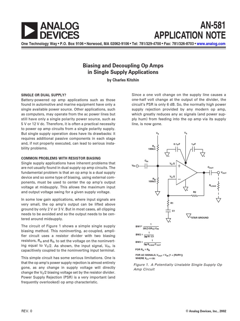 AN581 Application Note Biasing and Decoupling Op Amps in Single