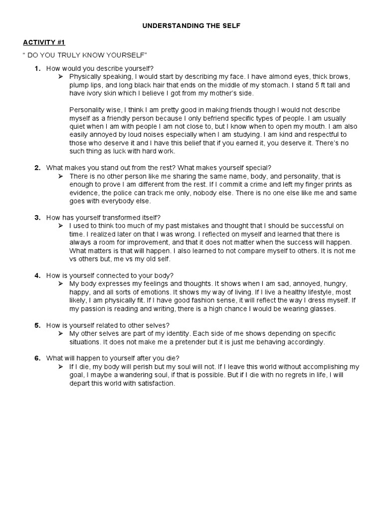 Understanding The Self Act 1 | PDF | Self | Psychological Concepts