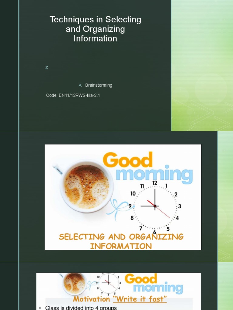 Techniques in selecting and organizing information pdf