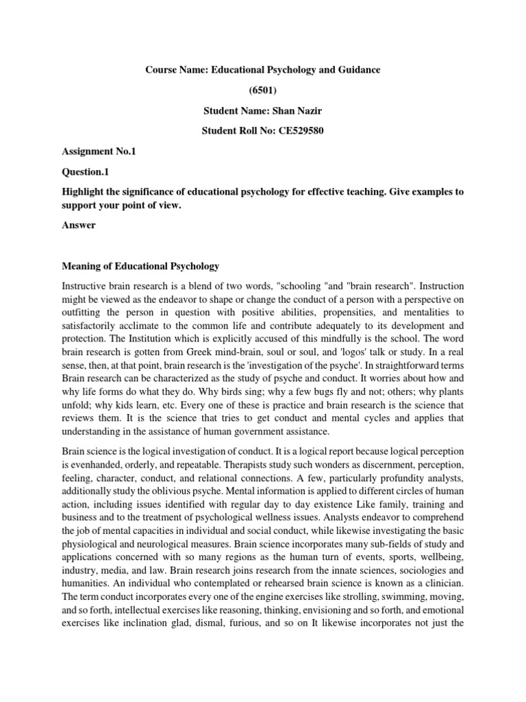 Educational Psychology And Guidance Understanding The Significance Of