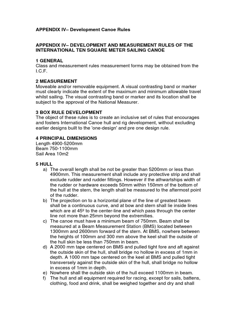 APPENDIX IV Development Canoe Rules PDF Sail Water Transport