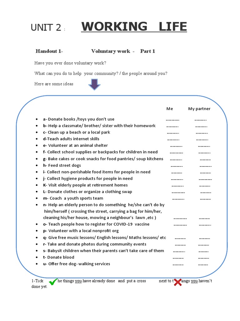 Community Voluntary Work Ideas Checklist | PDF | Volunteering