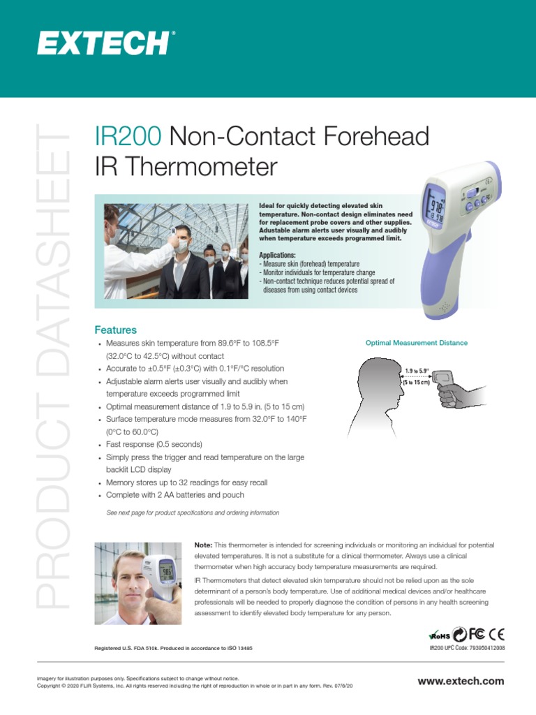 Extech IR200 - Non Contact Forehead IR Thermometer (FDA 510K