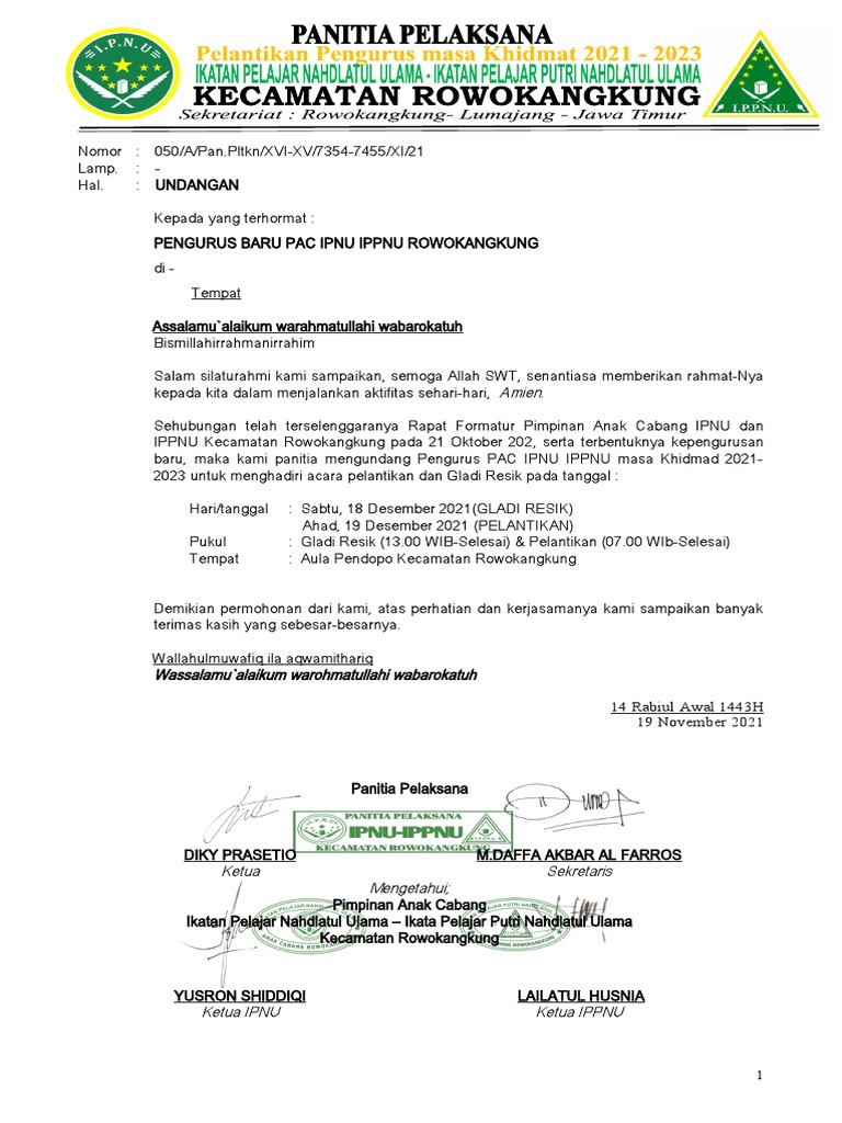 Contoh Undangan Pengurus Ipnu Ippnu | PDF