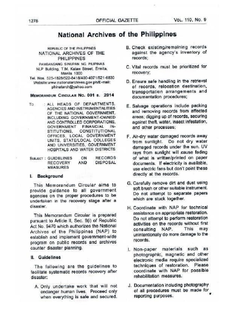 NAP MC No 001 S 2014 Guidelines On Record Recovery and Disposal ...