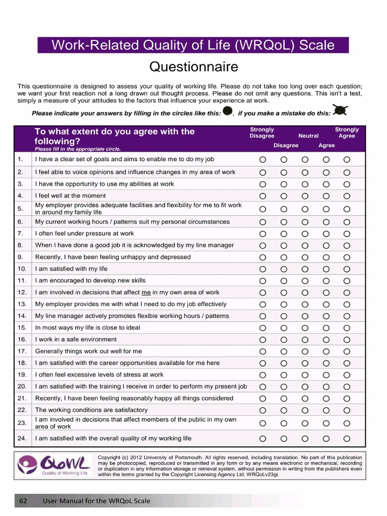 Work Life Balance Questionnaire | PDF