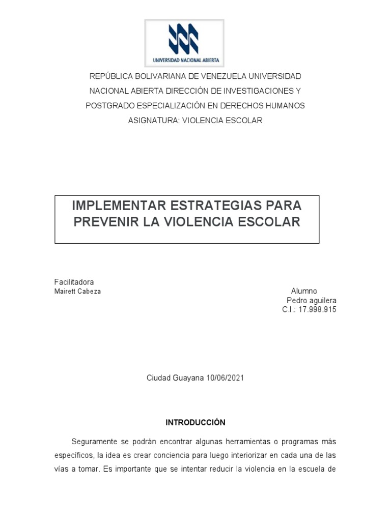 Estrategias para Prevenir la Violencia Escolar | PDF | Violencia | Las ...