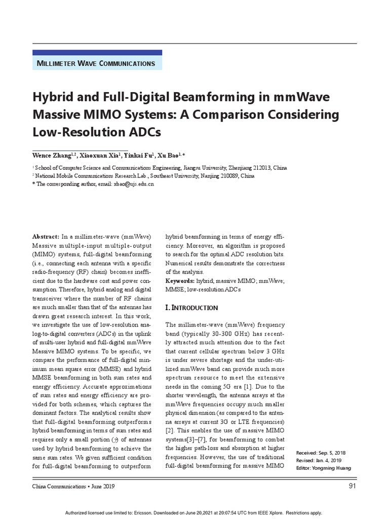 Hybrid vs Full-Digital Beamforming in mmWave MIMO | PDF | Mimo | Analog ...