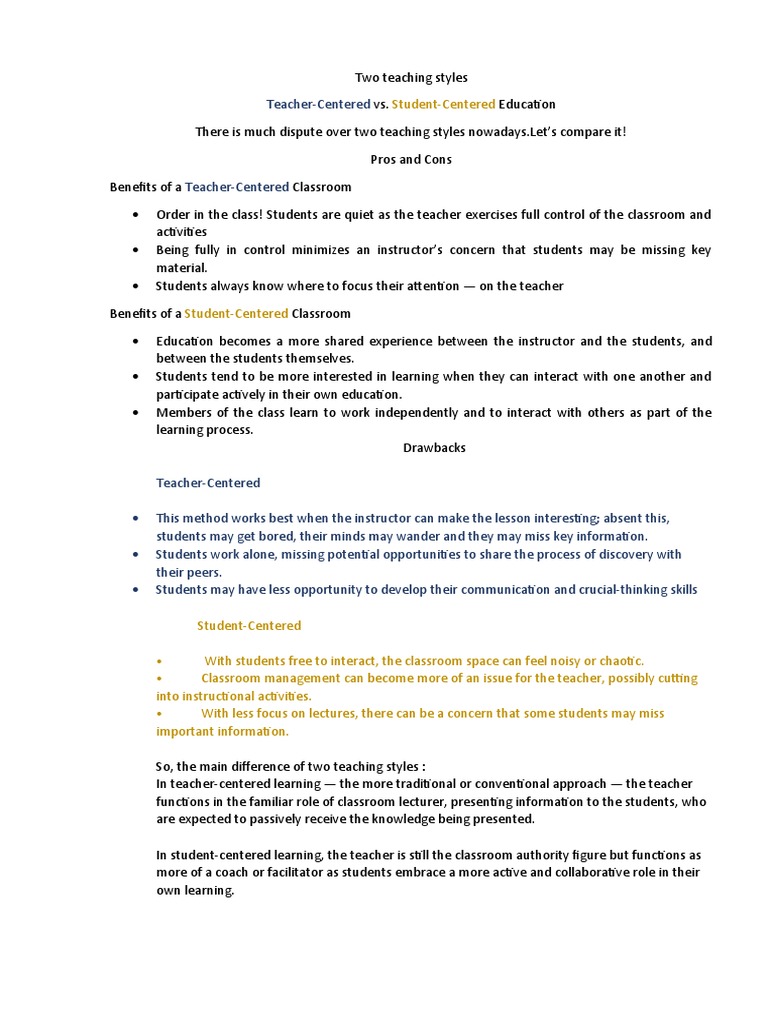 Two Teaching Styles Pdf Teachers Applied Psychology