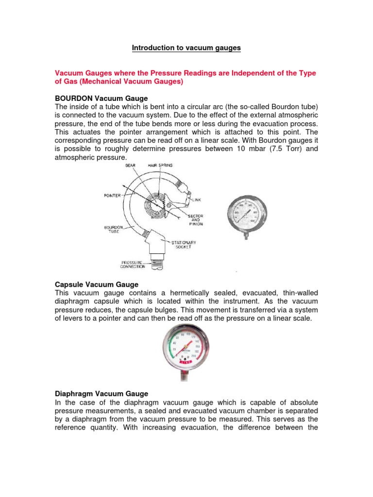 Types and Specifications of Vacuum Gauges | PDF | Pressure Measurement ...