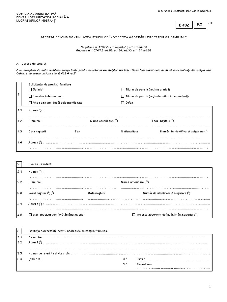 Form E 402 Actualizat 2 | PDF