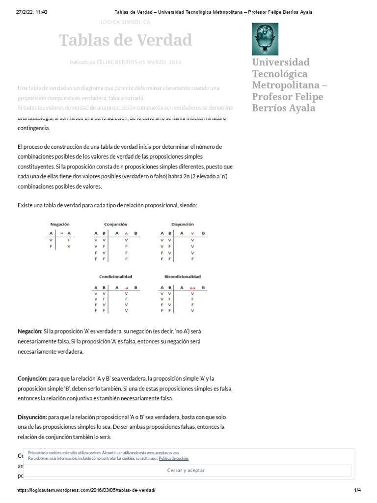 Tablas de Verdad en Lógica Proposicional | PDF | Proposición | Matemáticas