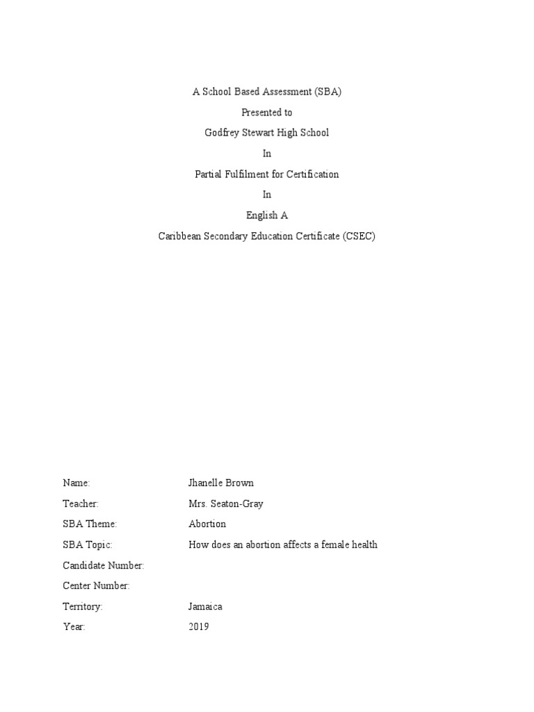 New English SBA 1 PDF Adolescence Writers