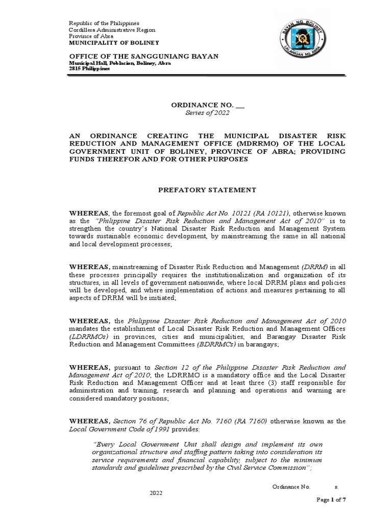 Establishment of MDRRMO in Boliney | PDF | Disaster Risk Reduction ...