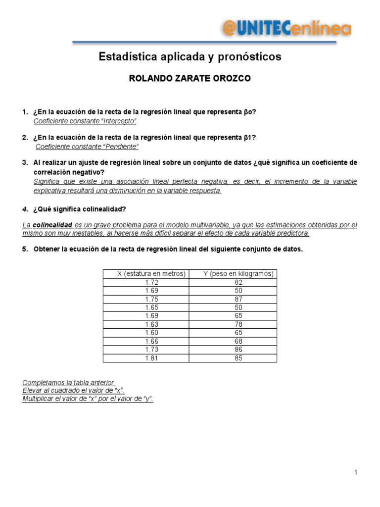 Estadística Aplicada y Pronósticos Rolando Zarate Orozco PDF Regresión lineal Análisis de