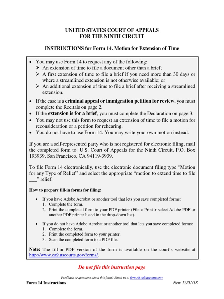 Form 14: Motion for Extension of Time | PDF