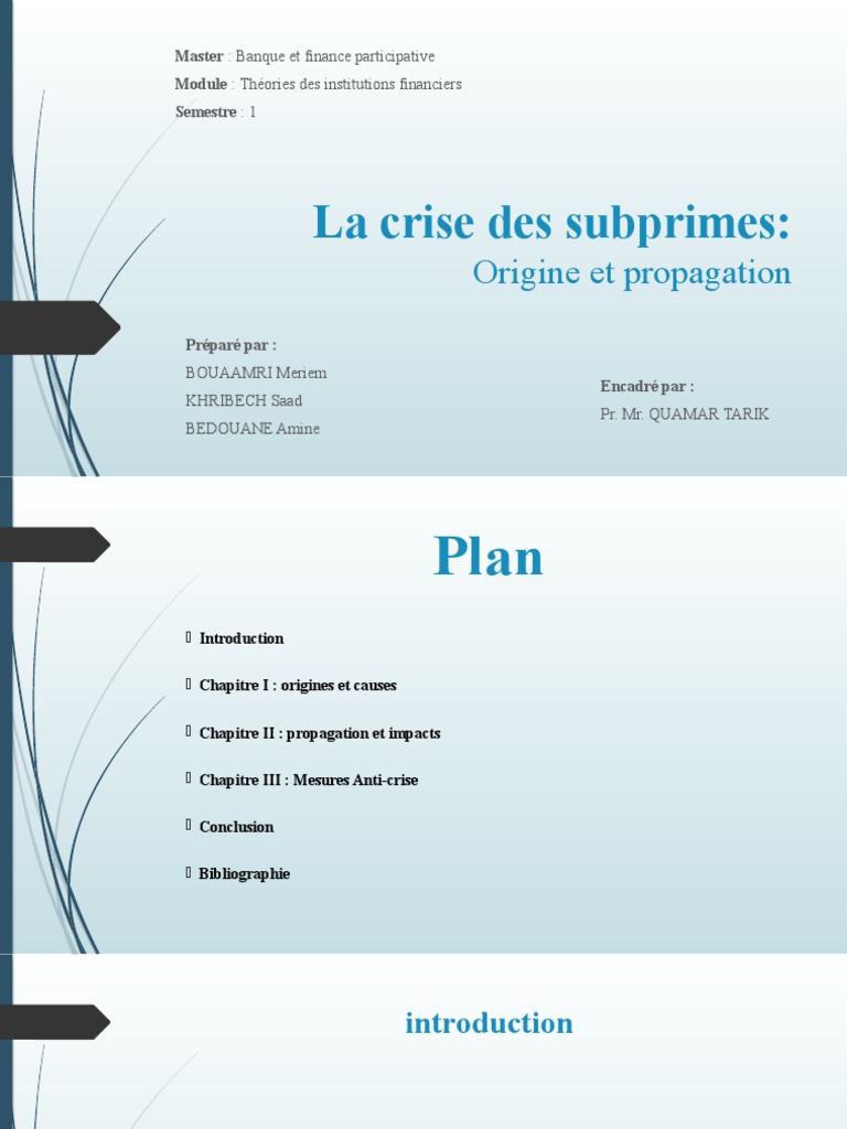La Crise Des Subprimes Diapo-1 | PDF | Titrisation | Crise des subprimes