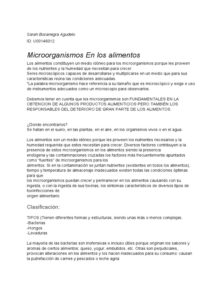 Microorganismos en Los Alimentos | PDF | Alimentos | Microorganismo
