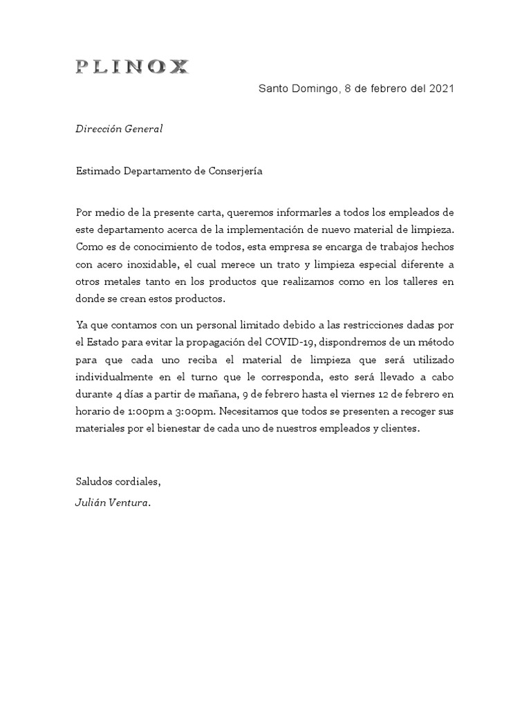 Ejemplo De Carta De Aviso A Empleados Pdf