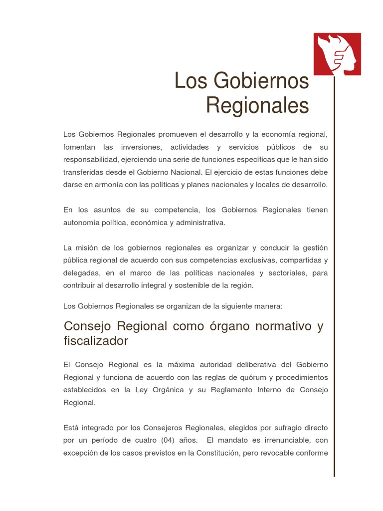 Funciones de los Gobiernos Regionales | PDF | Gobierno | Justicia