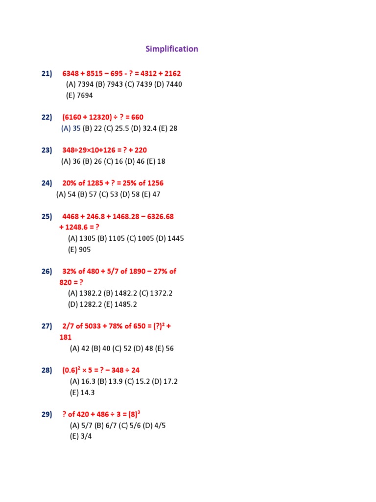 Math Simplification Problems | PDF