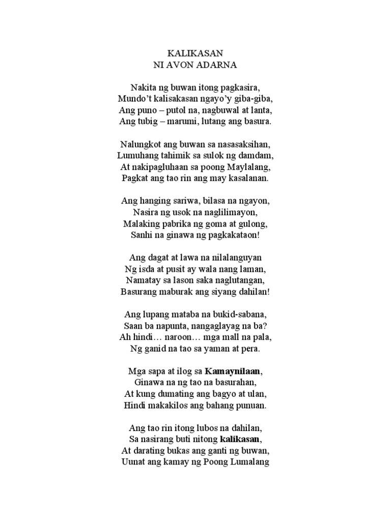 KALIKASAN Tula | PDF