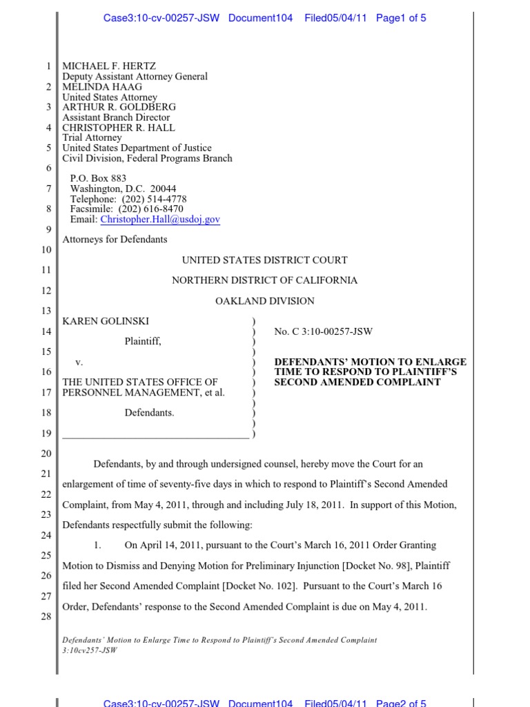 Motion to Extend Response Deadline in DOMA Case | PDF | Bipartisan ...