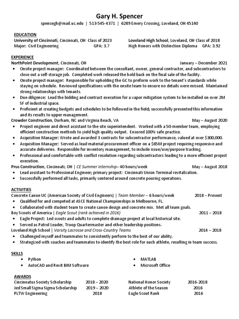 Gary Spencer Resume Fall 2022 For Coop Class PDF Economic Sectors