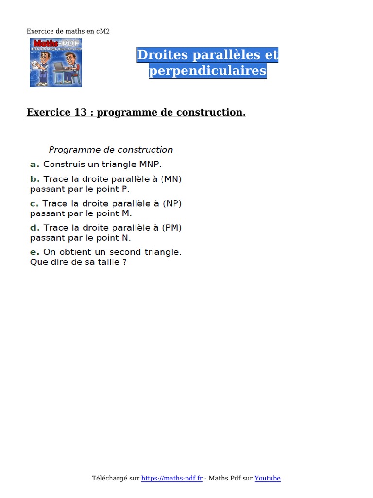 Exercices Droites Parallèles Et Perpendiculaires Cm2 Pdf Droites Paralleles Et Perpendiculaires Exercice 13 CM2 | PDF