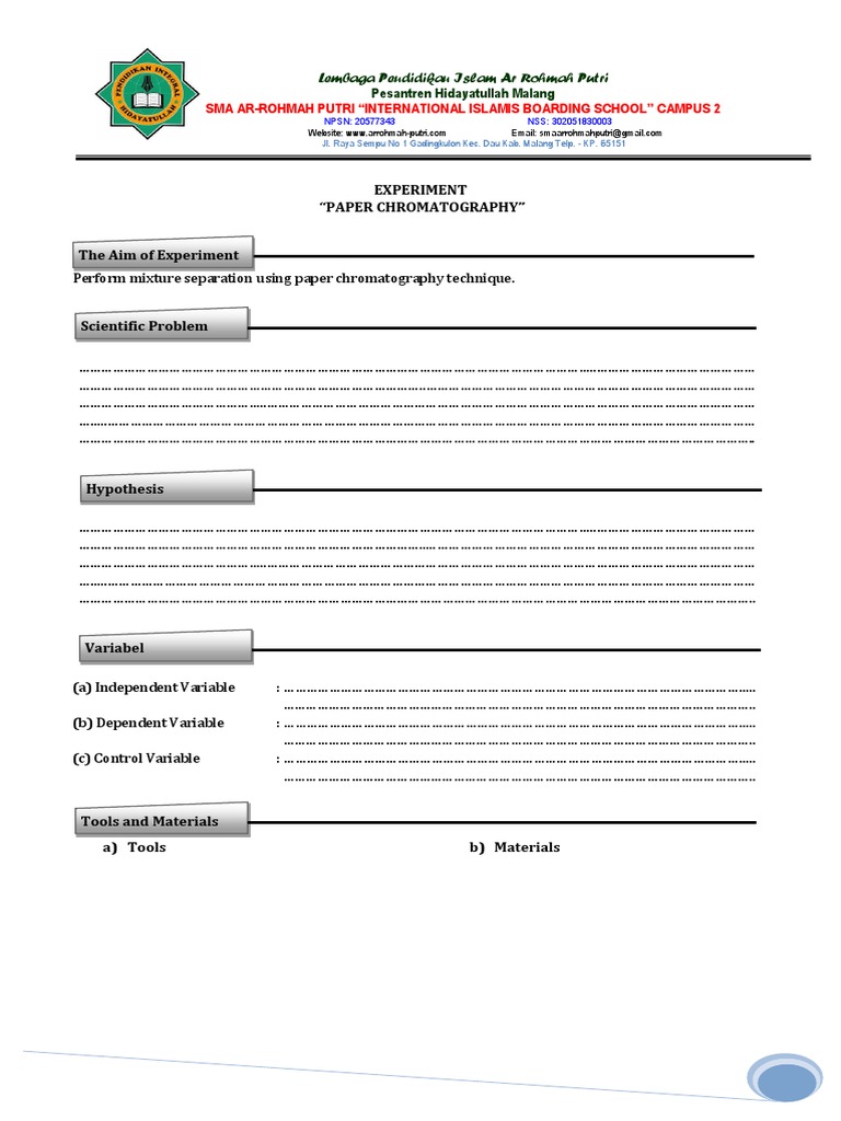 Paper Chromatography Worksheet PDF Warna Teknik