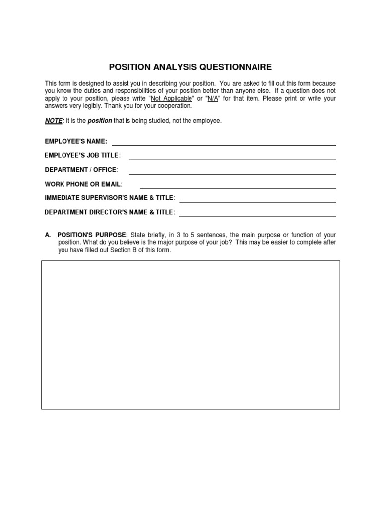 Position Analysis Questionnaire Guide | PDF | Academic Degree ...