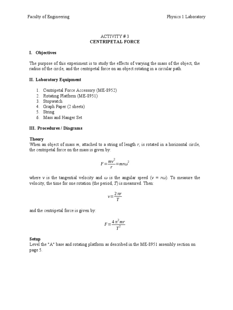 A03 Centripetal Force LAB MANUAL March 2021 PDF Temporal Rates