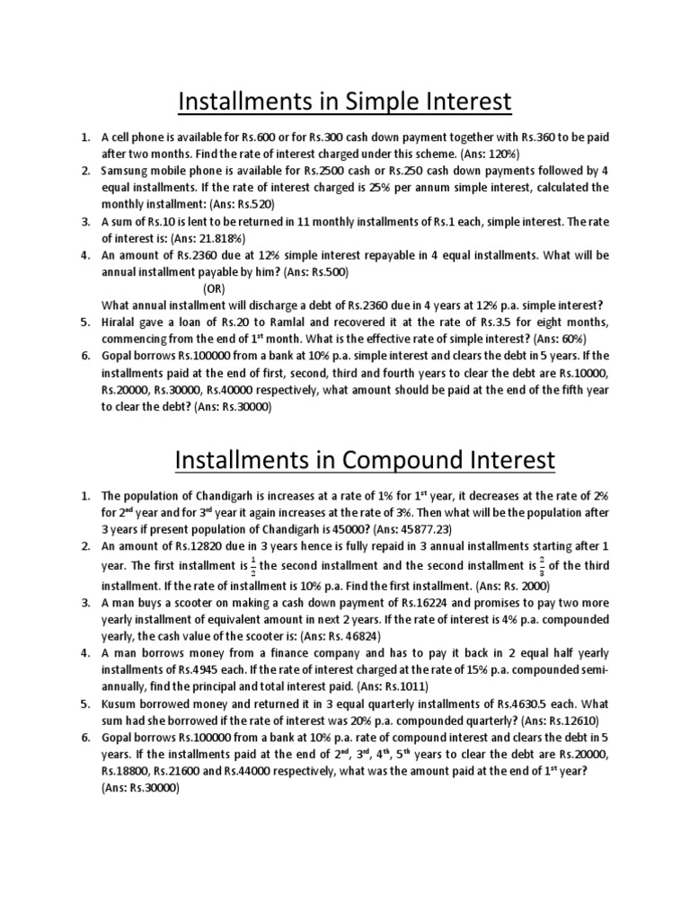 Installments in SI CI | PDF | Interest | Debt
