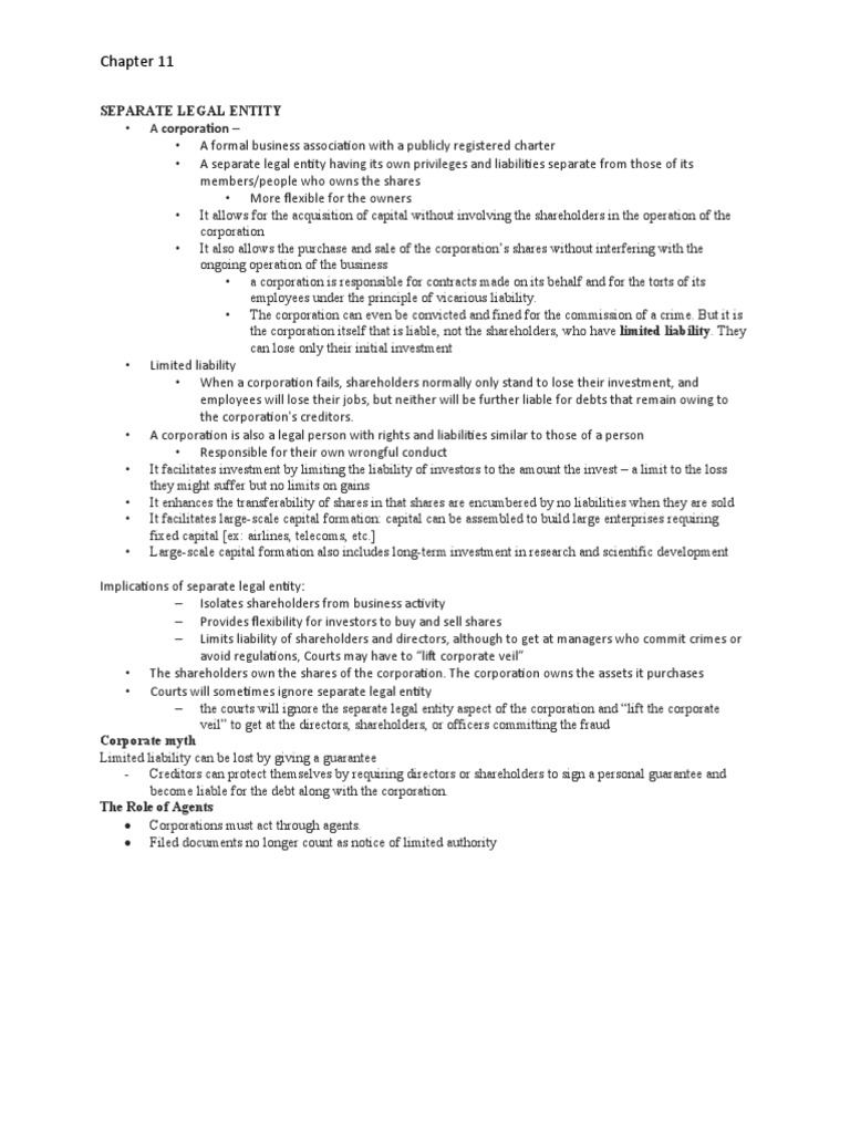 Separate Legal Entity PDF Corporations Legal Liability